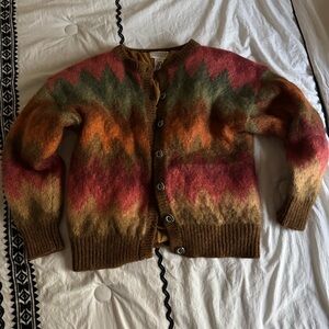 Vintage Zig Zag‎ Rainbow Cardigan Sz Medium Wool Fuzzy